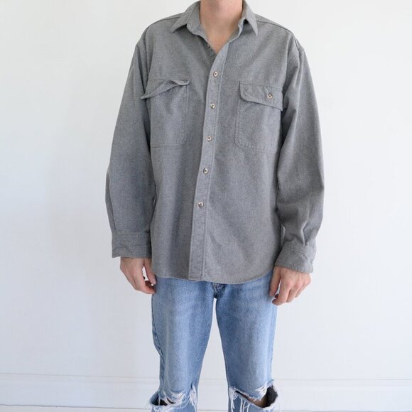 Vintage Gander Mountain Heavyweight Thick Cotton Outdoor Gray Button Up Shirt L - Picture 1 of 10